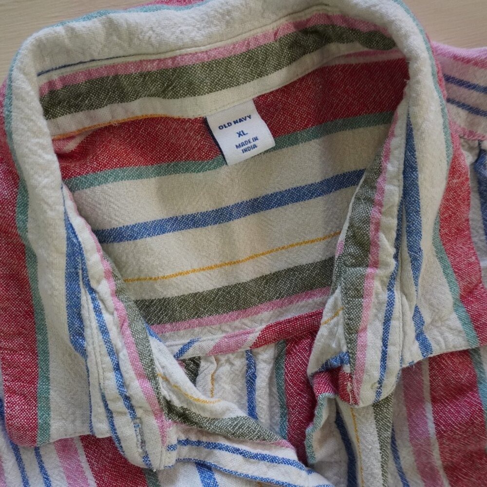 Old Navy Striped Linen Blend Button Front Shirt Dress XL Short Sleeve - Picture 6 of 8